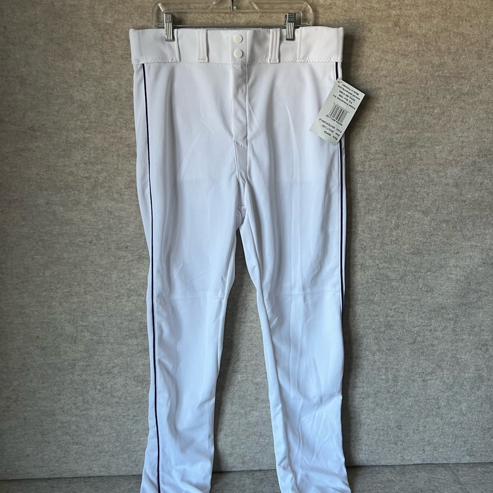A Star Men's White Baseball Pant with Purple Piping Size Large